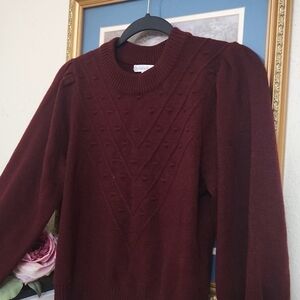 Burgundy balloon sleeve knit sweater Cozy Fall Winter formal party church school